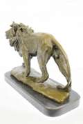 Large Ferocious Male African Lion Bronze Sculpture Marble Base