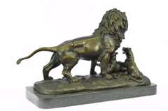 Male Lion with Cubs Bronze Figurine