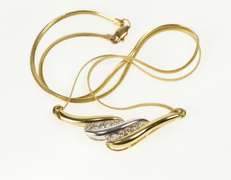 14K Yellow Gold Two Tone Diamond Wavy Channel Herringbone Necklace