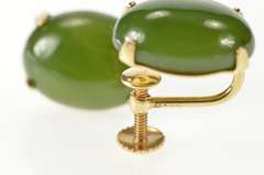 14K Yellow Gold 1960's Retro Nephrite Jade Cabochon ScrewBack Earrings
