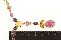 18K Yellow Gold Tourmaline Citrine Floral Drop Statement Necklace