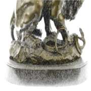 Lion and Snake Bronze Statue on Marble Base Sculpture
