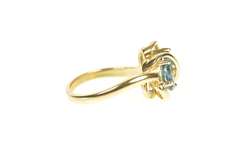 14K Yellow Gold Oval Blue Topaz Two Stone Wavy Statement Ring