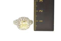 14K White Gold Cushion Yellow Pave Halo Travel Engagement Ring