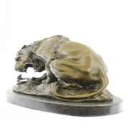 Lion and Snake Bronze Statue on Marble Base Sculpture