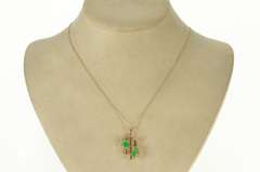 14K Yellow Gold Pear Jade Retro Geometric Statement Pendant