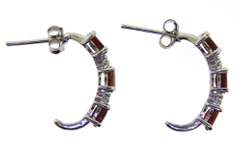 Sterling Silver Red Garnet Half hoop Earrings