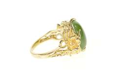 10K Yellow Gold 1960's Nephrite Flower Blossom Cocktail Ring