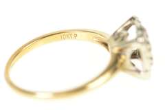 10K Yellow Gold 1960's Raised Squared Cluster Diamond Retro Ring