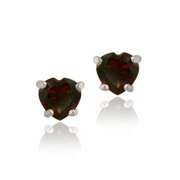 Sterling Silver 1.20ct Garnet 5mm Heart Stud Earrings