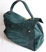 YSL Two Muse Green Croc Embossed Shoulder Bag