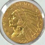 Nice-looking 1908 US $5 Indian Gold Piece