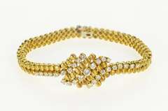 18K Yellow Gold 1940's Diamond Round Wave Link Statement Bracelet