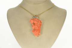 14K Yellow Gold Exquisite Coral Roaring Lion Diamond Crown Pendant/Pin
