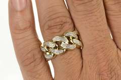 10K Yellow Gold Pave Diamond Men's Chain Design Statement Ring