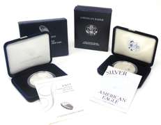1999 & 2017 W Proof Silver US Eagles with Boxs Papers