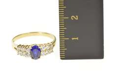 14K Yellow Gold Oval Syn. Sapphire Cubic Zirconia Statement Ring