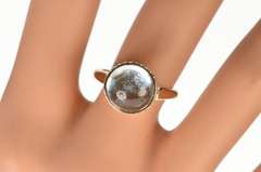 18K Yellow Gold Round Blue Topaz Cabochon Diamond Almaza Ring