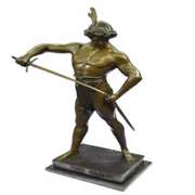 Post Pugnam Picault Bronze Statue on Marble Base Sculpture