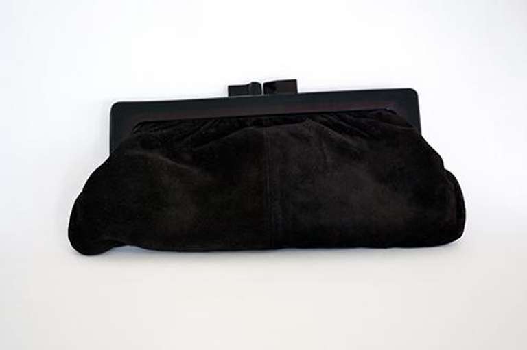 Vintage Italian Suede Clutch Purse with Bakelite Frame