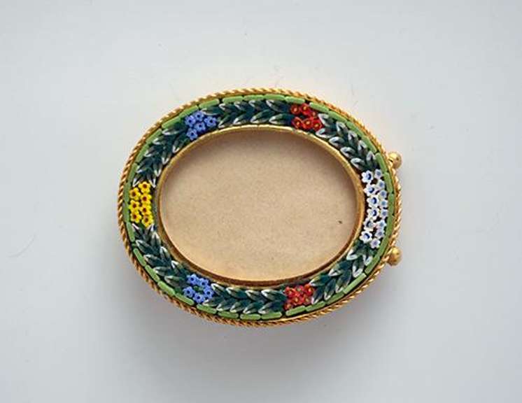 Italian Mosaic and Brass Photo Frame Floral Pattern
