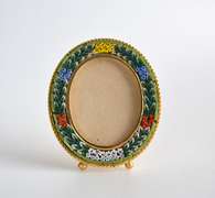 Italian Mosaic and Brass Photo Frame Floral Pattern