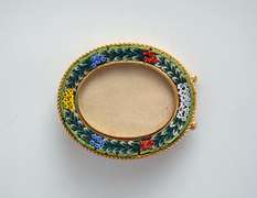 Italian Mosaic and Brass Photo Frame Floral Pattern