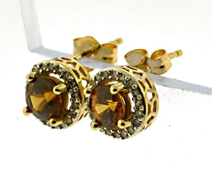 Simple Orange Zircon Diamond Halo Stud Earrings