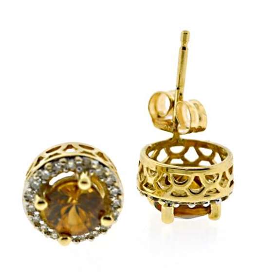 Simple Orange Zircon Diamond Halo Stud Earrings
