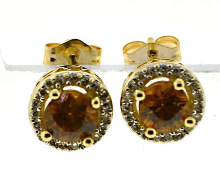 Simple Orange Zircon Diamond Halo Stud Earrings