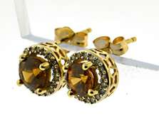 Simple Orange Zircon Diamond Halo Stud Earrings