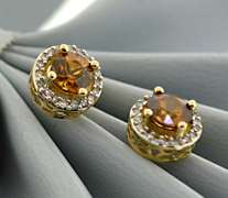 Simple Orange Zircon Diamond Halo Stud Earrings