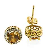 Simple Orange Zircon Diamond Halo Stud Earrings
