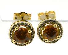 Simple Orange Zircon Diamond Halo Stud Earrings