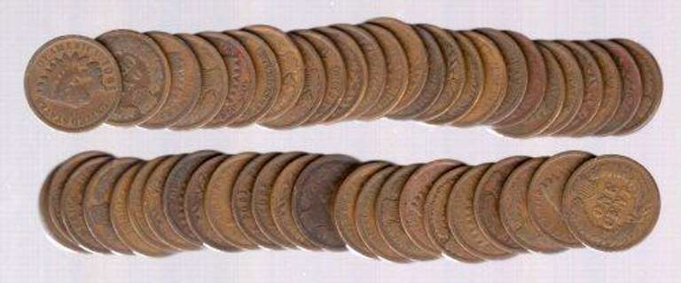 Roll of 50 Indian Head Cents: 1900-1909
