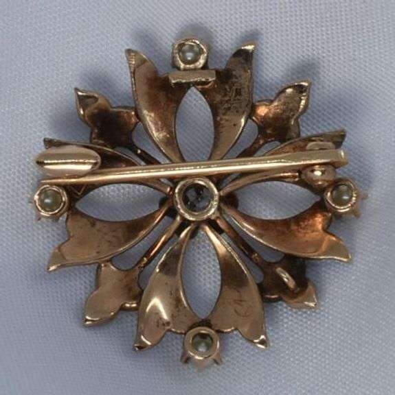 Antique 10K and Enamel Pin w/ Diamond and Pearls