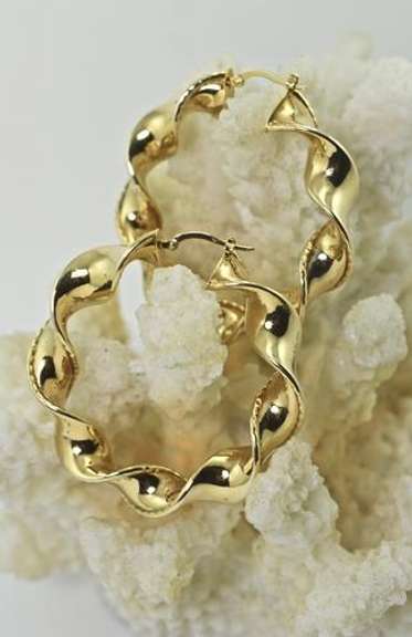 Twisted Ribbon Style Large 14K Hoop Earrings