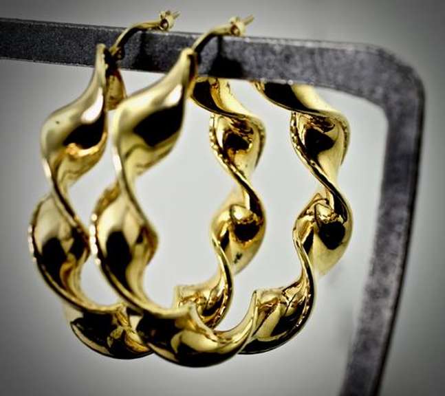 Twisted Ribbon Style Large 14K Hoop Earrings