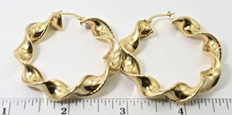 Twisted Ribbon Style Large 14K Hoop Earrings