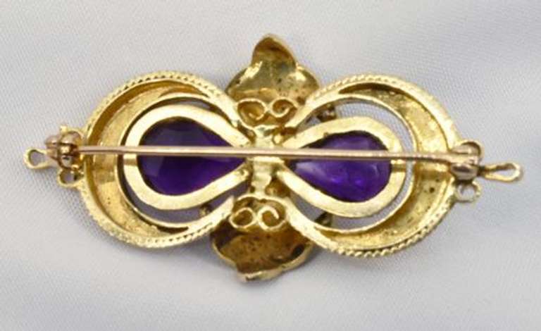Antique Amethyst, Diamond, and Pearl 14K Brooch