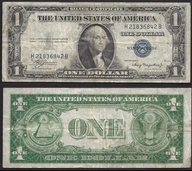 $1 1935-A Silver Certificate-bright blue seal and SN
