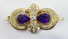 Antique Amethyst, Diamond, and Pearl 14K Brooch