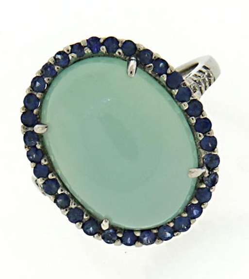 Beautiful Chalcedony w Sapphire Halo & Diamond Shank