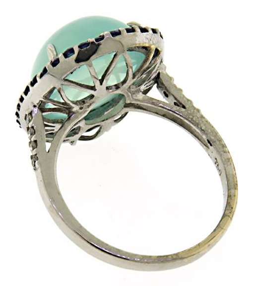Beautiful Chalcedony w Sapphire Halo & Diamond Shank