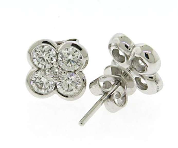 Shinning White Gold Clover Diamond Earrings