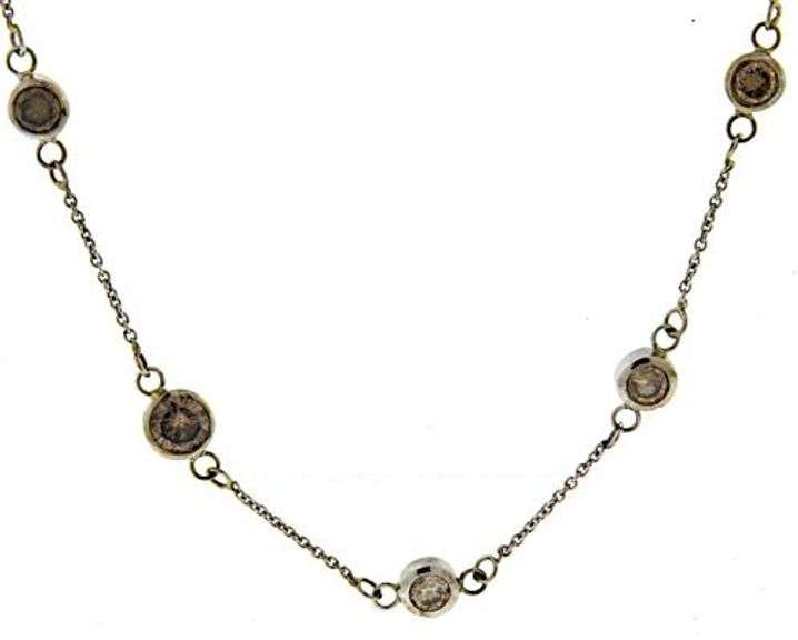 Stylish 14kt WG 2.50CTW Bezel Set Brown Diamond Necklace