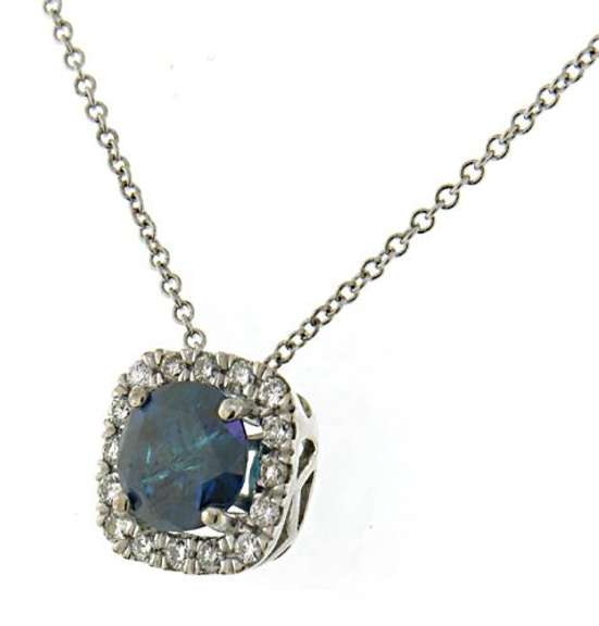 Beautiful 18kt WG Blue Diamond with Diamond Halo Necklace