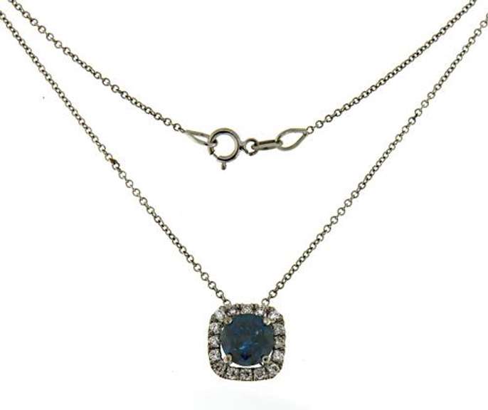 Beautiful 18kt WG Blue Diamond with Diamond Halo Necklace