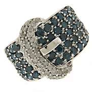 Pretty IR Blue and White Diamond Buckle Ring