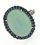 Beautiful Chalcedony w Sapphire Halo & Diamond Shank